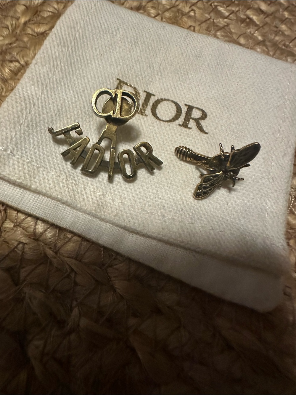 Christian Dior J’Adior Bee Asymmetrical Stud Earrings Aged Gold Tone